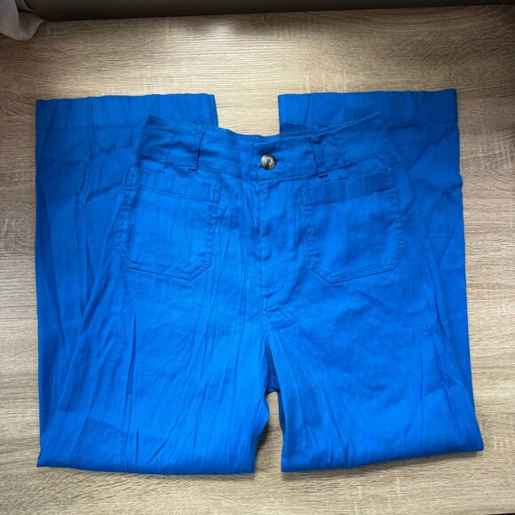 New Anthropologie Maeve Colette Linen Cropped Wide-Leg Pants Blue 29T Tall - Picture 3 of 9